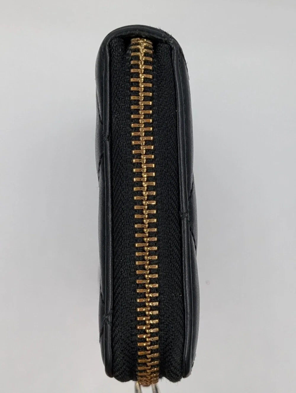 Coach Quilted Wallet Women Smooth Leather Zip Around Gold Logo Organizer Black